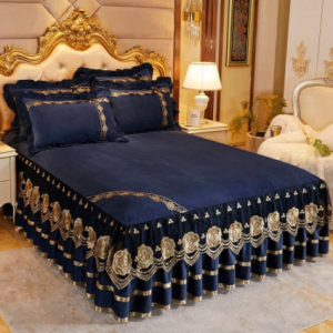 Luxury Bedspread on The Bed Wedding Bed Sheet Lace Bed Skirts Queen Size Crystal Velvet King Size with Pillowcases Home Textiles discountshub