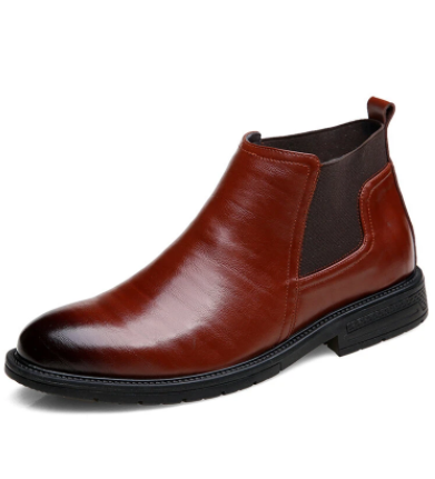 Men Cow Leather Non Slip Elastic Panels Slip On Casual Boots discountshub