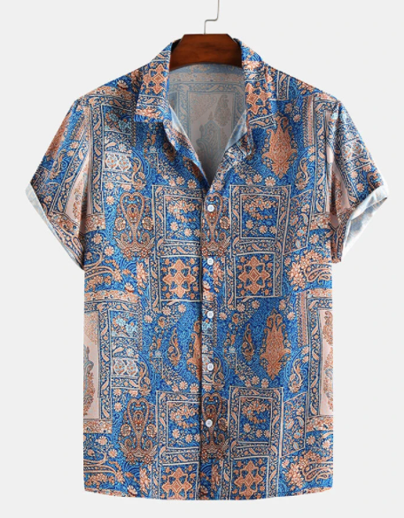 Mens Abstract Ethnic Style Printing Summer Short Sleeve Casual Loose Shirt discountshub