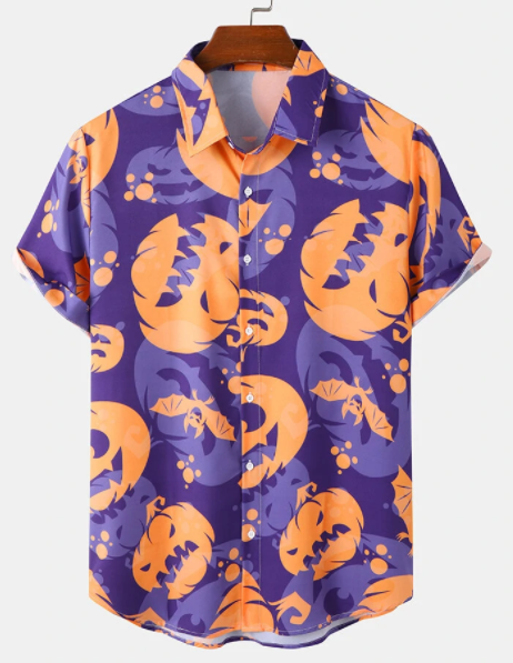 Mens All Over Funny Pumpkin Print Halloween Short Sleeve Shirts discountshub