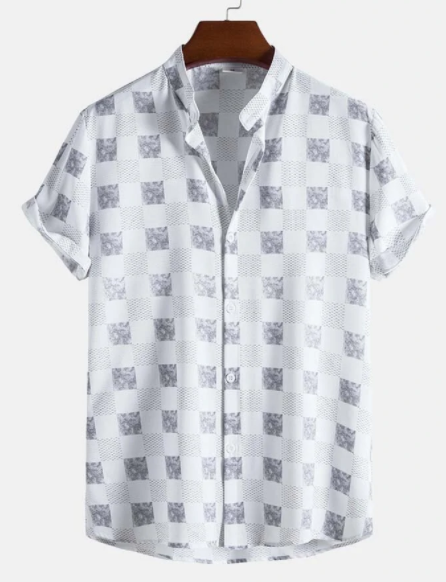 Mens All Over Polka Dot Geometric Print Short Sleeve Button Up Shirt discountshub