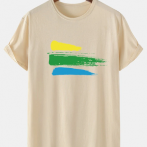 Mens Colorful Brush Stroke Pattern 100% Cotton Short Sleeve T-Shirt dfiscountshub