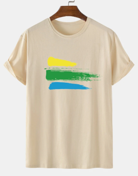 Mens Colorful Brush Stroke Pattern 100% Cotton Short Sleeve T-Shirt dfiscountshub