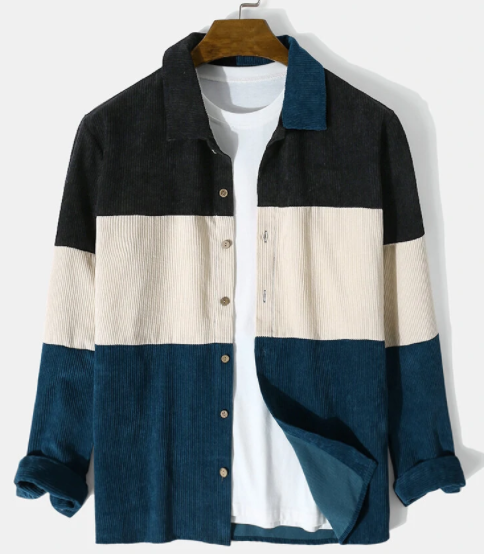 Mens Corduroy Color Block Panel Stitching Casual Long Sleeve Shirts discountshub