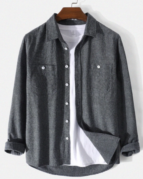 Mens Cotton Linen Double Button Pocket Casual Long Sleeve Shirts discountshub