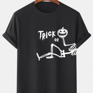 Mens Halloween Funny Skeleton Print 100% Cotton Short Sleeve T-Shirts discountshub