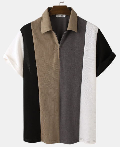 Mens Knitted Multicolor Patchwork Short Sleeve Golf Shirt discountshub