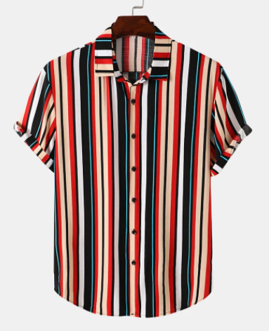 Mens Multi Color Stripe Button Up Street Short Sleeve Shirts discountshub