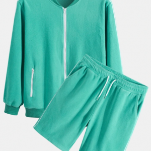 Mens Side Stripe Zip Baseball Jacket Casual Two Pieces Outfits With Shorts discountshub