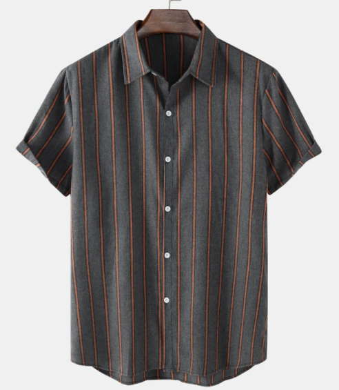 Mens Striped Lapel Short Sleeve Button Down Shirt discountshub
