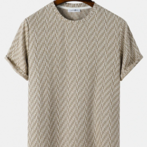 Mens Striped Texture Crew Neck Casual Short Sleeve T-Shirts discountshub