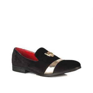 Men's Velvet Top Slip-on Dress Shoes/Loafers - Black/Gold discountshub