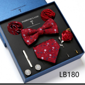 New fashion Ties For Men Silk Butterfly Bowtie Red Designer Hanky Cufflinks Lapel Pin Tie Clips Set In Nice Gift Box Packing discountshub