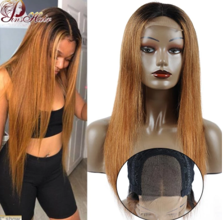 Ombre Honey Blonde Wig 4*4 Lace Closure Wigs Brazilian Straight Hair Lace Human Hair Wigs For Black Women Pinshair Remy Hair discountshub