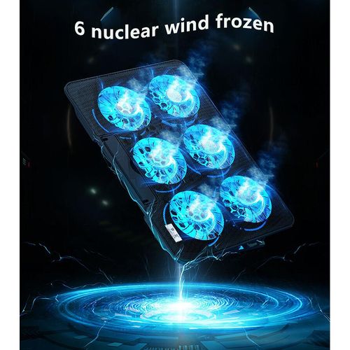 PC Laptop Cooler, Height Adjustable, 6 Quiet Fans With Blue LED Light, On / Off Buttons, Equipped With 2 USB Ports, Fast And Powerful Cooling Fan Support discountshub