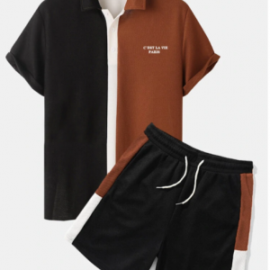 Plus Size Mens Color Block Stitching Texture Knitted Two Piece Casual Outfits discountshub