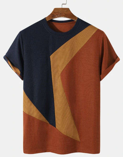 Plus Size Mens Knit Irregular Color Block Stitching Short Sleeve Fashion T-Shirts discountshub