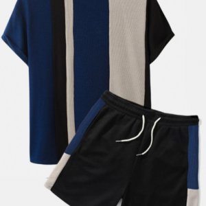 Plus Size Mens Knitted Patchwork Texture Drawstring Two Piece Casual Outfits discountshub