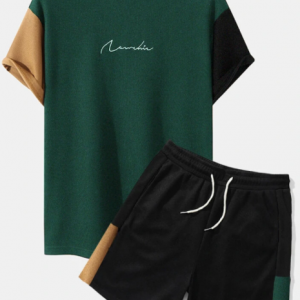 Plus Size Mens Letter Knitted Stitching Drawstring T-Shirt & Shorts Casual Co-ords discountshub