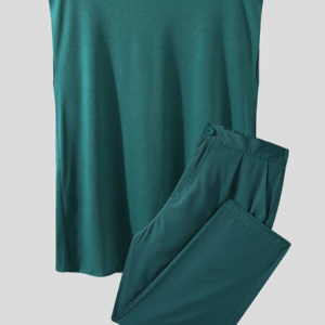 Plus Size Mens Solid Sleeveless Tank Casual Two Pieces Outfits With Pants discountshub