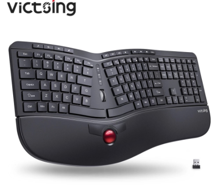 VicTsing PC325 Wireless Ergonomic Keyboard with Trackball and Scroll Wheel USB 2.4G Quiet Split Keyboard with 16 Multimedia Keys discountshub