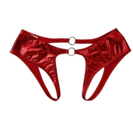 sexy lingerie ropa mujer underwear women lenceria panties tanga thong Patent leather Solid color bright metal ring Open file discountshub