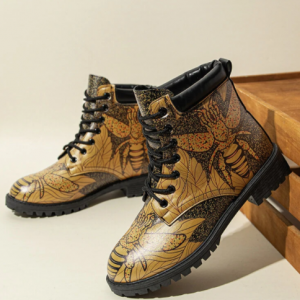 Autumn & Winter Deciduous Wasp Plum Bossom Scenery Printed Lace Up Short Boots discountshub