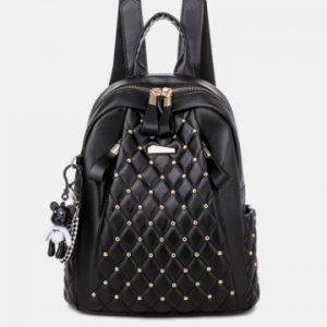 Casual Soft Fabric Large Capacity Lightweight Rivet Decor Backpack With Cartoon Pendant discountshub