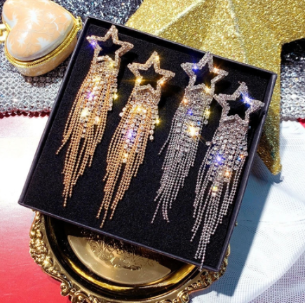 FYUAN Fashion Long Tassel Crystal Earrings for Women 2019 Bijoux Luxury Shiny Gold Color Star Dangle Earrings Jewelry Gifts discountshub