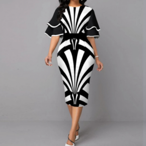 MISSJOY Women Sexy Ruffle Sleeves Slim Fit Colorblock Bodycon Dress Party Fashion African Workwear African Gown Vestido De Mujer