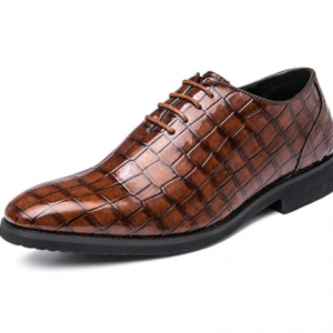 Men PU Lace-up Alligator Veins Poiunted Toe Dress Shoes discountshub