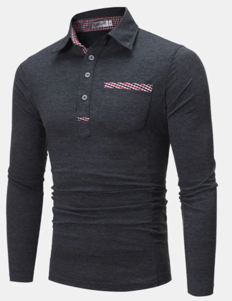 Mens Contrast Detail Cotton Plain Casual Long Sleeve Golf Shirts discountshub