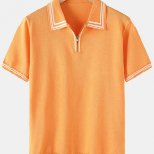 Mens Contrast Rib Knit Zip Front Casual Short Sleeve Golf Shirts discountshub