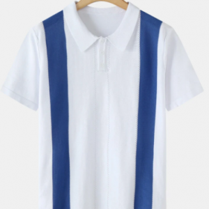 Mens Knit Contrast Patchwork Casual Short Sleeve Golf Shirts discountshub