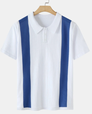 Mens Knit Contrast Patchwork Casual Short Sleeve Golf Shirts discountshub