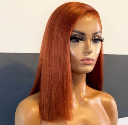 Middle Part 12-16inch Short Cut Bob Ginger Orange Straight Synthetic Lace Front Wigs for Black Women Heat Fiber Hair Cosplay discountshub