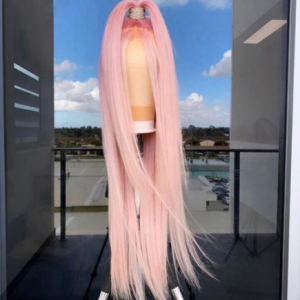 Pink Color Silky Straight Preplucked Lace Front Wig Synthetic For Black Women With Baby Hair Daily Wigs Middle Ratio Glueless discountshub