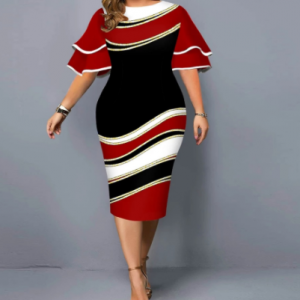 Plus Size Dresses 2021 Autumn Elegant Layered Bell Sleeve Evening Party Dress Ladies Chic Geometric Print Club Dress 3XL 4XL 5XL