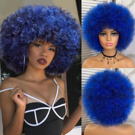 Short Hair Afro Kinky Curly Wigs With Bangs For Black Women African Synthetic Ombre Glueless Cosplay Women Short Fluffy Wigs discountshub