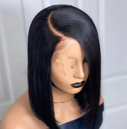 Side Part Soft Cut Bob Short Wig Lace Front Wig For Black Women With Baby Hair Jet Black Color Synthetic Wigs Natural Hairline discountshub