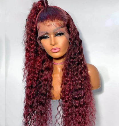 99J Wine Red Long Kinky Curly Long Synthetic Lace Front Wigs For Black Women With Natural Hairline Baby Hair discountshub