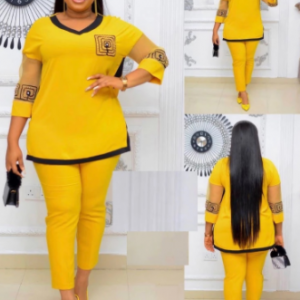 African New Suit 4 Colors Sleeve Advanced Embroidery Diamond High Quality Top With Pants For Woman discountshub