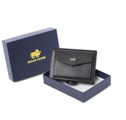 BISON DENIM men Genuine leather short slim wallet with coin pocket trifold rfid blocking card holder wallet W4530 discountshub