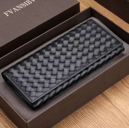 BV Men Long Wallet Leather Luxury Brand 100% Baby Cow Leather Woven Clutch Bag Fashion Simple Business billfold Ultra-Thin New discountshub