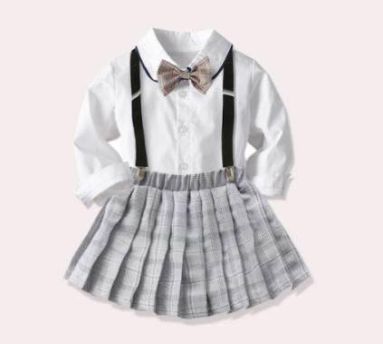 Baby Girl Clothes School Style Uniform Suit New British Short Skirt 3~8 Years Children Short Sleeve + Pleated Skirt Suit discountshub