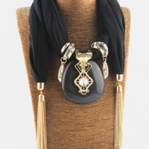 Bohemian Printed Chiffon Multi-layer Necklace Handmade Beaded Tassel Pendant Ladies Scarf Shawl Necklace discountshub