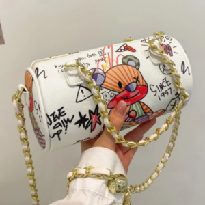 Cartoons Graffiti Cylindrical Pu Leather Zipper Crossbody Bags For Women 2021 Fashion Chain Shoulder Handbags And Purses Lady discountshub