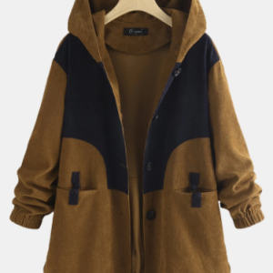 Corduroy Patchwork Frog Button Plus Size Women Winter Jackets discountshub