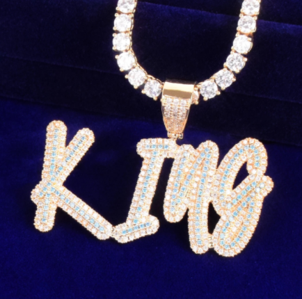 Custom Name Blue ZirconLetters Pendant Necklaces Solid Back For Men Women Gold Color Plated Hip Hop Rock Jewelry discountshub
