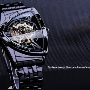 DUNCOUGAR Triangle Skeleton Black Automatic Watch Stainless Steel Men Business Sport Irregular Mechanical Wristwatch discountshub